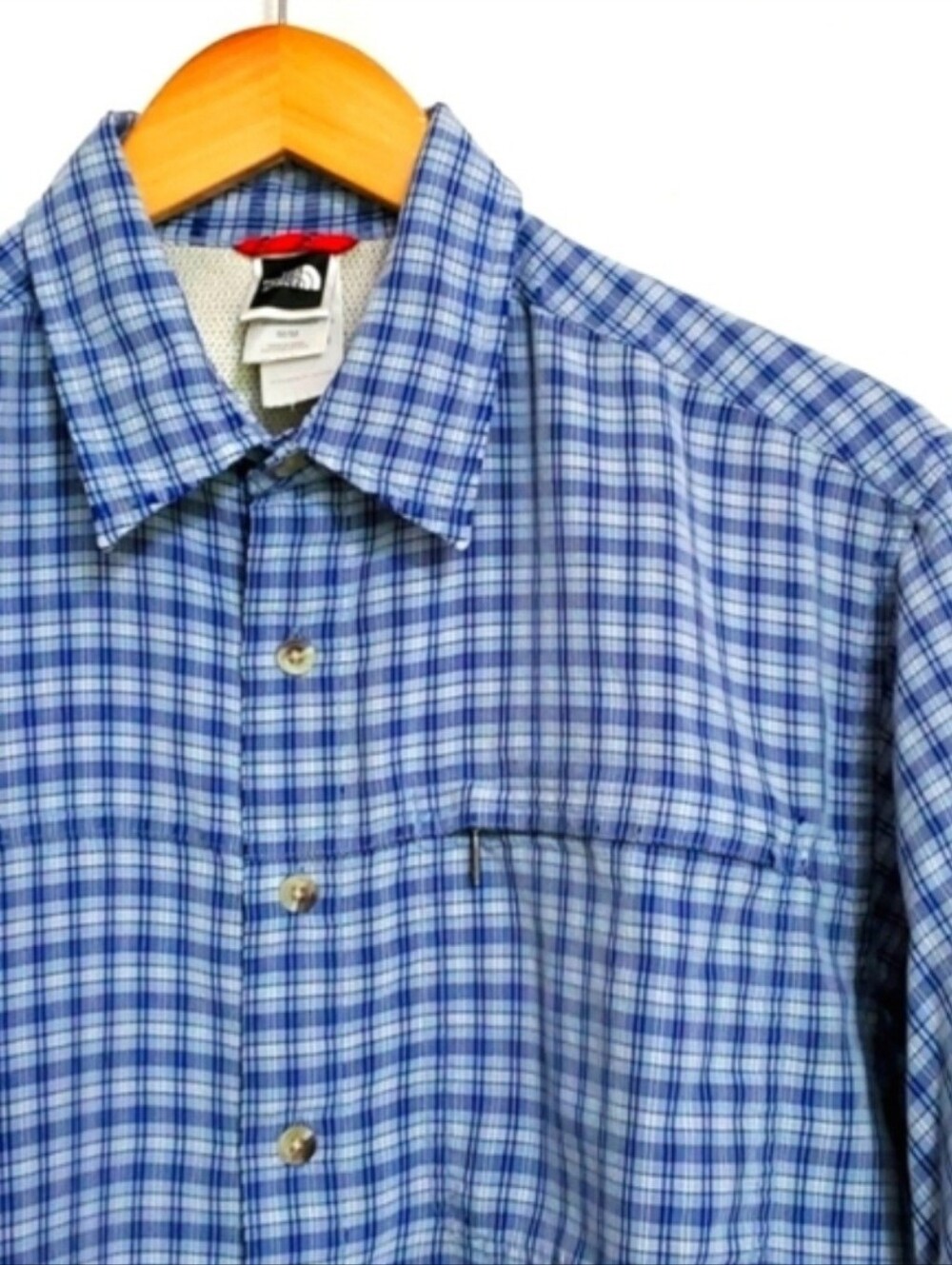 The North Face Blue Plaid Short Sleeve Button Down Shirt Mens Medium